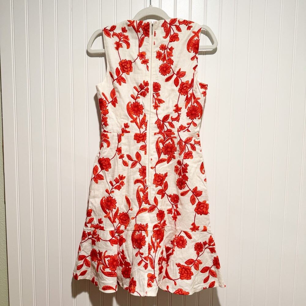Rebecca Taylor Scarlet Floral Embroidered Ruffled Linen Dress Sleeveless Size 0 - Picture 7 of 7